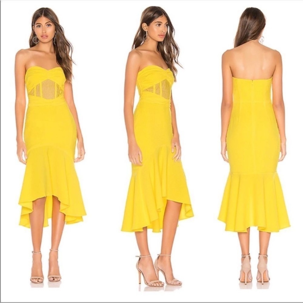 Nbd Alano Ruffle Strapless Dress In Canary Yellow